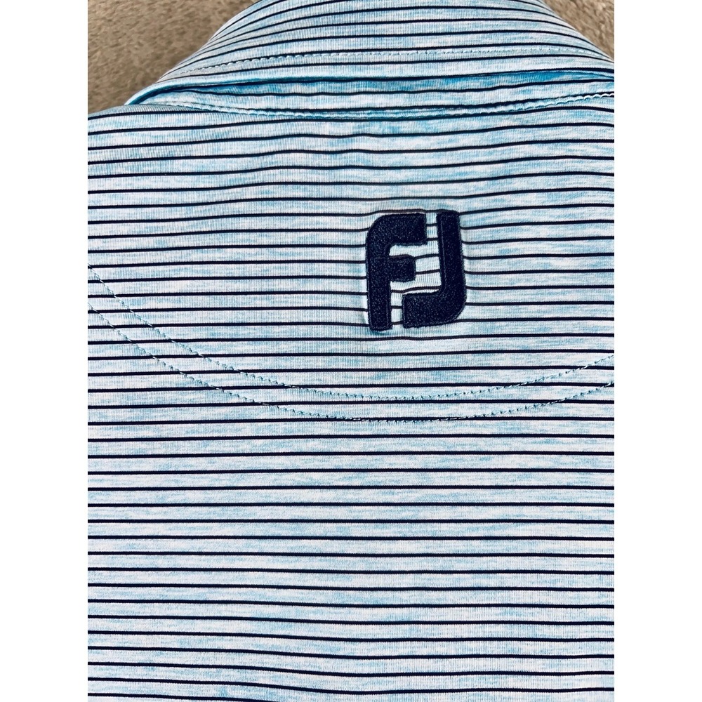 FootJoy ProDry Mens Polo Shirt Light Blue White Micro Stripe Golf Top FJ Logo - Picture 5 of 8